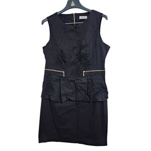 Calvin Kein Black Peplum Sleeveless Dress with Gold Zippers